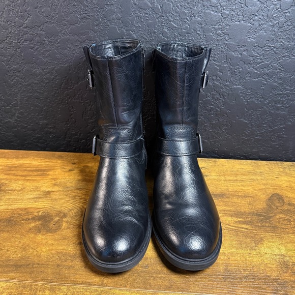 FRYE AND CO. Women's Black Faux Leather Buckle Moto Boots Size 9.5 M - Picture 2 of 6